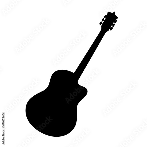 Acoustic guitar silhouette isolated on white background, musical instrument symbol