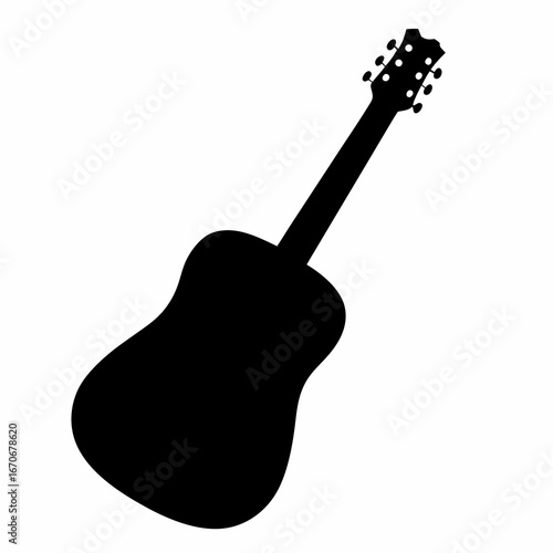 Monochrome silhouette of an acoustic guitar against a stark white background