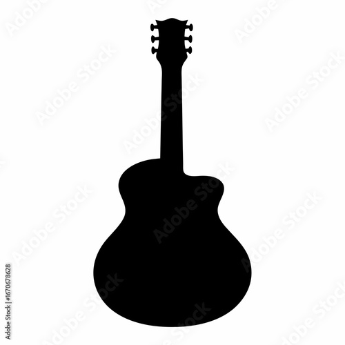 Silhouette of an Acoustic Guitar on a White Background in Graphic Style