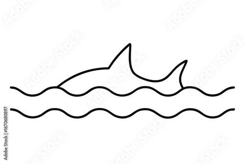 one line vector illustration of a shark fin above