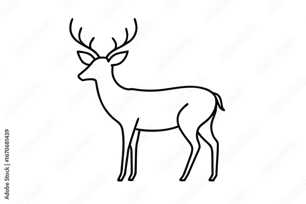 Obraz premium one line vector illustration of a deer with antler