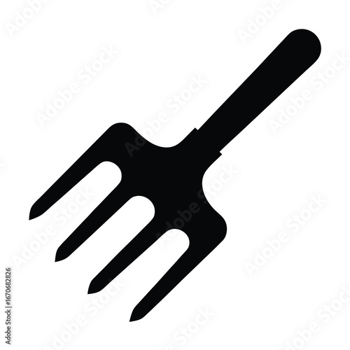 A simple black and white image of a gardening fork illustration