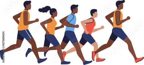 An illustration of a group of runners