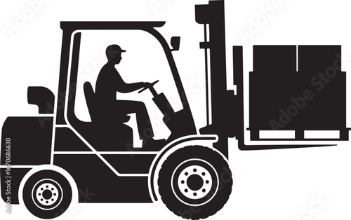 Forklift truck silhouette vector art illustration, Shapes Collection Isolated on White Background