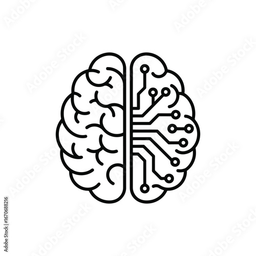 Stylized brain with circuit board pattern isolated on white background