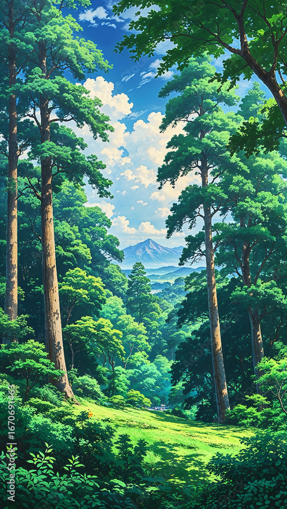 Fototapeta premium A stunningly detailed anime-style landscape painting