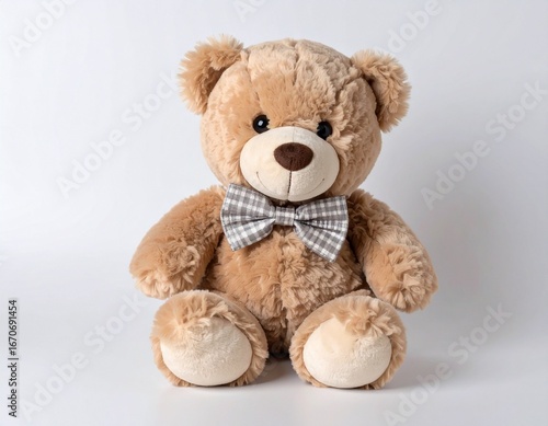 Cute Brown Teddy Bear Wearing a Bow Tie on a White Background