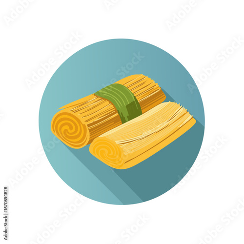 Traditional Wrapped Food Items Illustration With Green Band