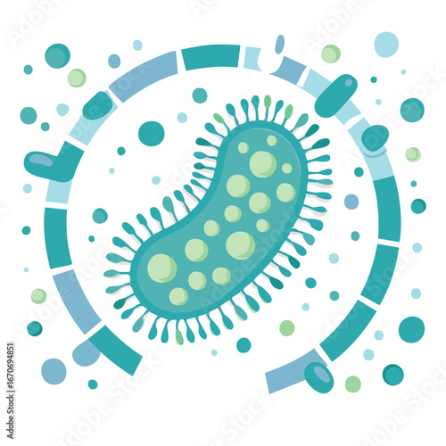 Stylized Green Virus with Circular Shape Represents Infection Immunity Germs and Microorganisms