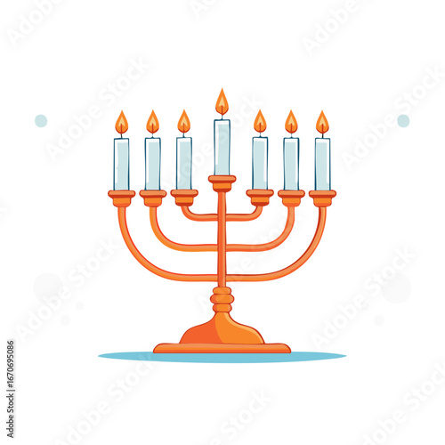 Seven branched menorah with lit candles representing religious celebration holiday symbol