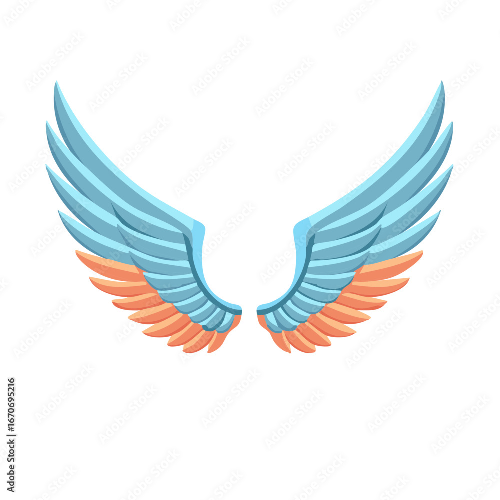 Fototapeta premium Vibrant blue and orange stylized wings emblem graphic isolated illustration design element