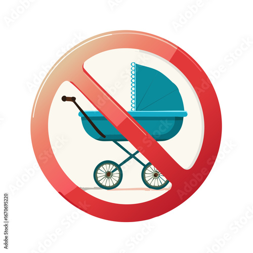 No Baby Carriage Sign Icon, Stroller and Pram Prohibited Symbol