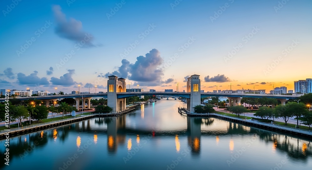Naklejka premium Florida City Bridges Sunrise Reflection.