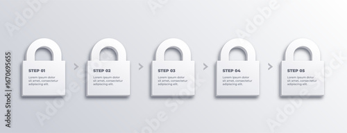 Cubic Lock Type 3D Numbers Steps Process Icons