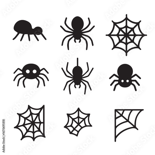 Minimal Spider and Web Vector Icons Set – Halloween Silhouette Pack