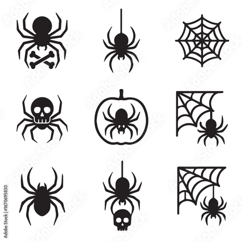 Halloween Spider Web Icons – Creepy Silhouettes and Decorations