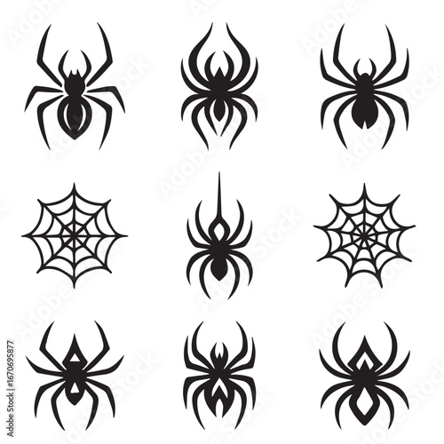 Scary Black Spider and Web Icons – Horror and Halloween Vector Pack