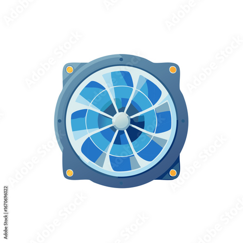 Modern Blue Computer Cooling Fan with Metal Frame and Clear Blades