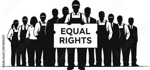 Silhouette of workers protesting for equal rights