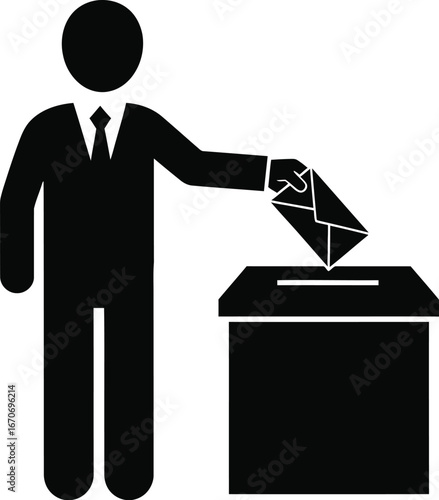 Illustration of a man putting a ballot in a ballot box
