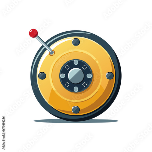 Circular industrial lever mechanism with yellow and black details