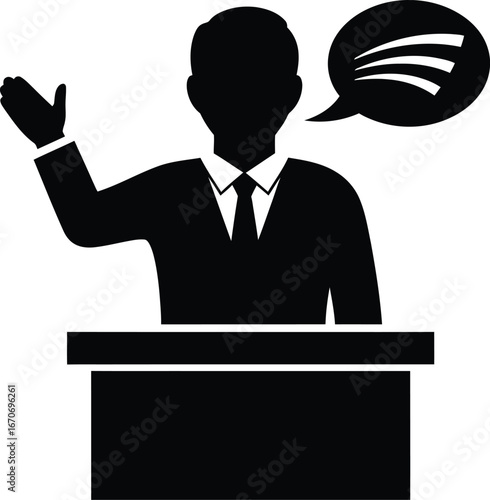 Illustration of a speaker at a podium delivering a speech, ideal for presentations, conferences, and public speaking events
