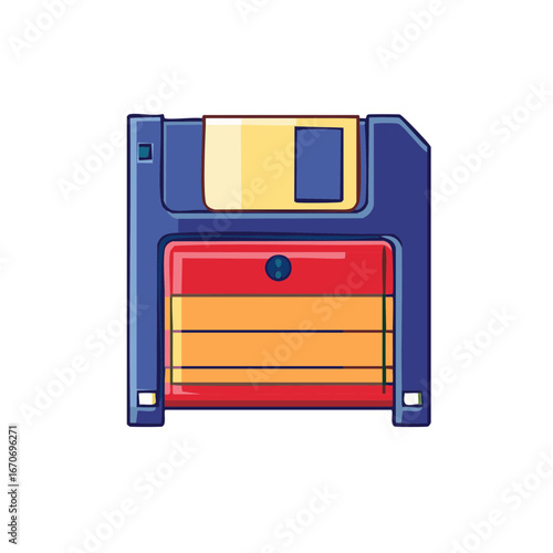 Colorful retro floppy disk cartoon illustration vintage data storage technology symbol