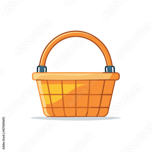 Orange Empty Shopping Basket with Handle for Market Groceries or Picnic Illustration
