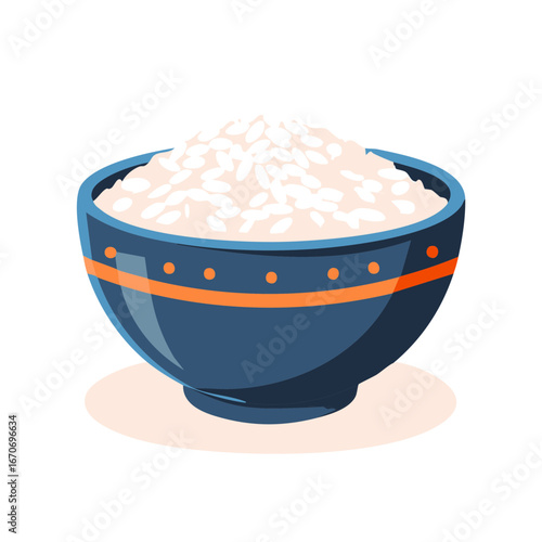 Bowl filled with steamed white rice Asian cuisine staple food illustration