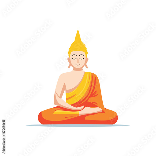 Illustration of a meditating Buddha in a seated pose.
