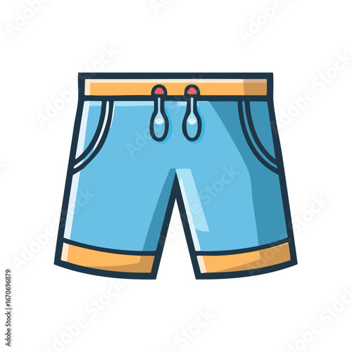 Cartoon Blue and Yellow Beach Shorts with Drawstring, Summer Apparel Fashionable Casual