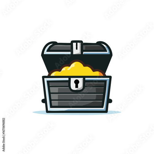 Cartoon style treasure chest opened with gold treasure, illustration