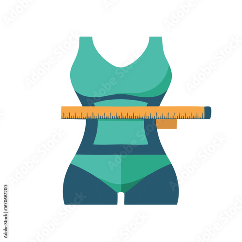 Illustration of a figure being measured with a tailor's tape measure symbolizing weight loss and body sculpting