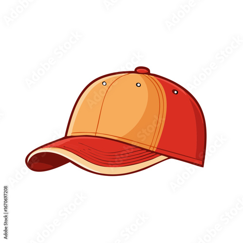 Baseball Cap Vector Illustration Sports Headwear Graphic Style Accessory In Orange and Red