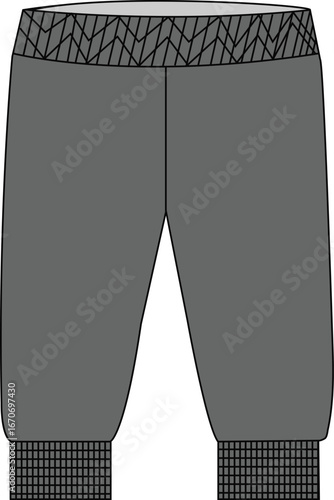 Dark Gray Pants with Black Geometric Waistband and Cuffs – Casual Fashion Illustration
