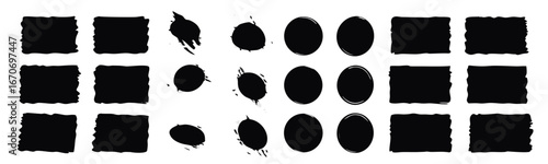 
Set of paint brush strokes, ink splatter and artistic design elements. Rough smears and stains. Ink brush strokes texture, grunge design, boxes, frames, banners. 
