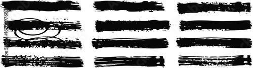Black Brush Strokes Set. Grunge Paint Vector brush Strokes . Distressed banner isolated paintbrush Textured shape 
