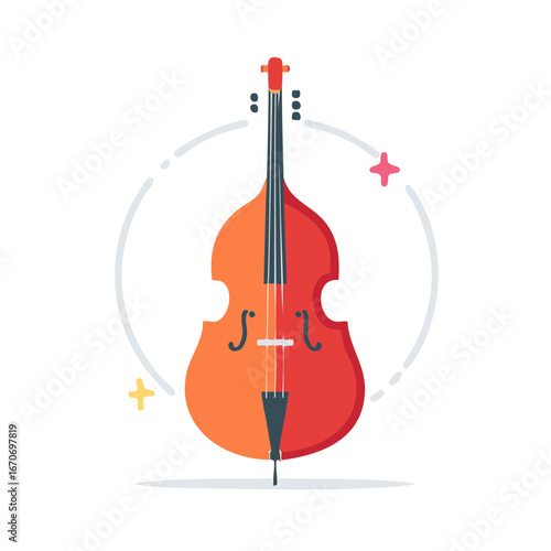 Vibrant Double Bass Illustration Featuring Musical Instrument and Colorful Design Elements