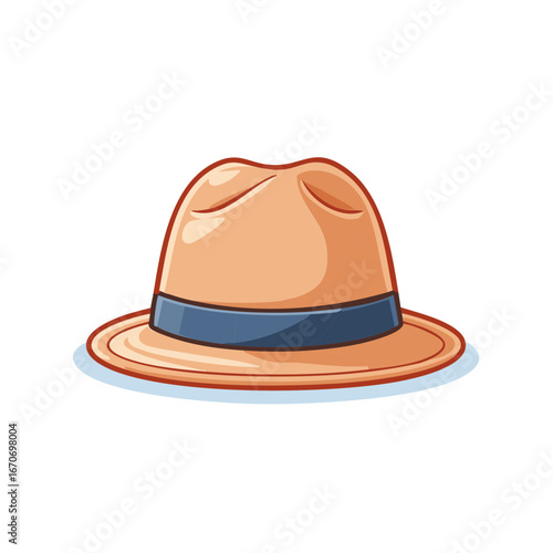 Cartoon Panamanian Hat with Blue Band Classic Headwear Illustration