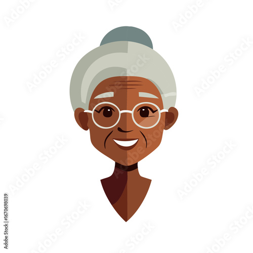 Smiling African Woman with Eyeglasses Portrait Illustration of an Elderly Lady with Gray Hair