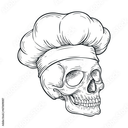 Chef skull with a hat for culinary themed design projects. Halloween vector illustration