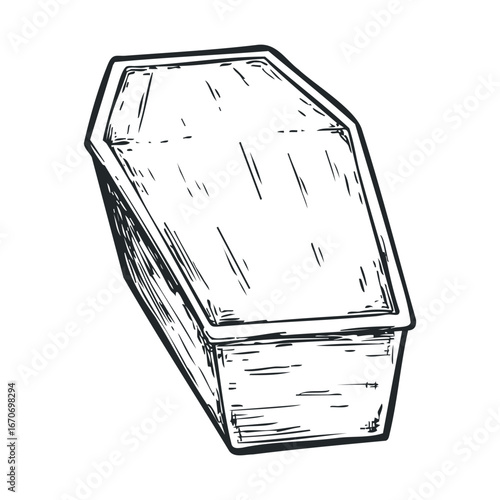 Wooden coffin for funeral service and burial ceremony planning. Halloween vector illustration