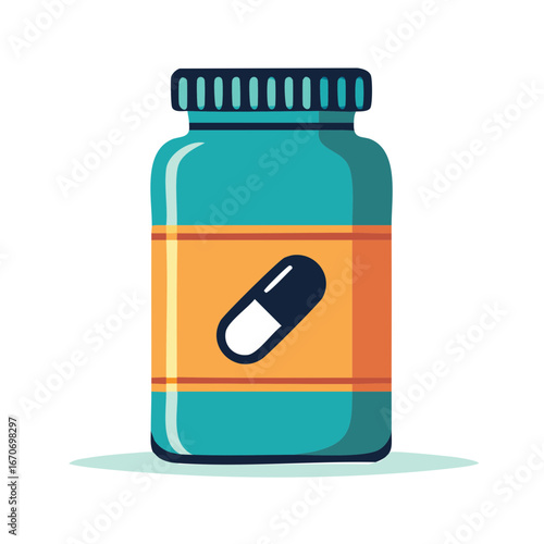 Teal Medicine Bottle with Capsule Icon for Health and Wellness Supplement