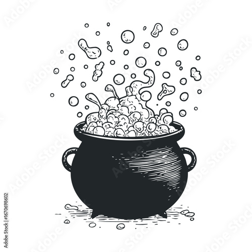 Bubbling cauldron with frothy concoction for Halloween celebration. Halloween vector illustration
