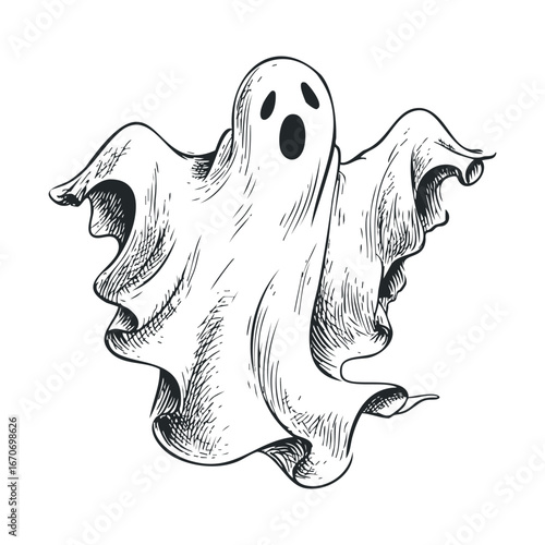 Classic Halloween ghost illustration for festive decoration ideas. Halloween vector illustration
