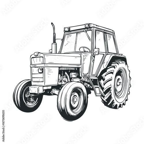Vintage tractor sketch for farm design and branding project. Halloween vector illustration