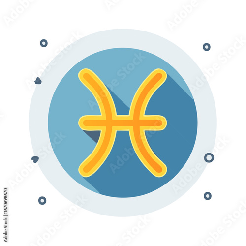 Illustration of Pisces zodiac sign with a blue circle and astrological design