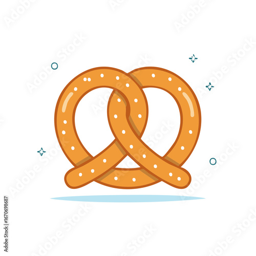 Classic golden brown salted pretzel bakery snack food simple cartoon vector illustration