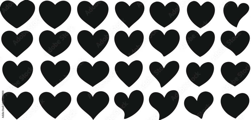 Fototapeta premium Black hearts icons. Heart icon set vector. 