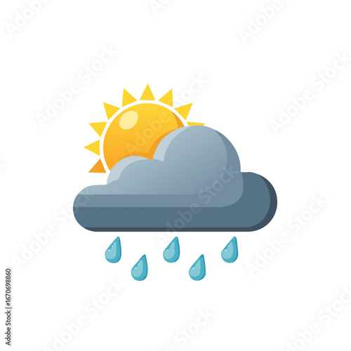 Weather icon depicting sun obscured by cloud with rain drops falling a sign of mixed conditions forecast